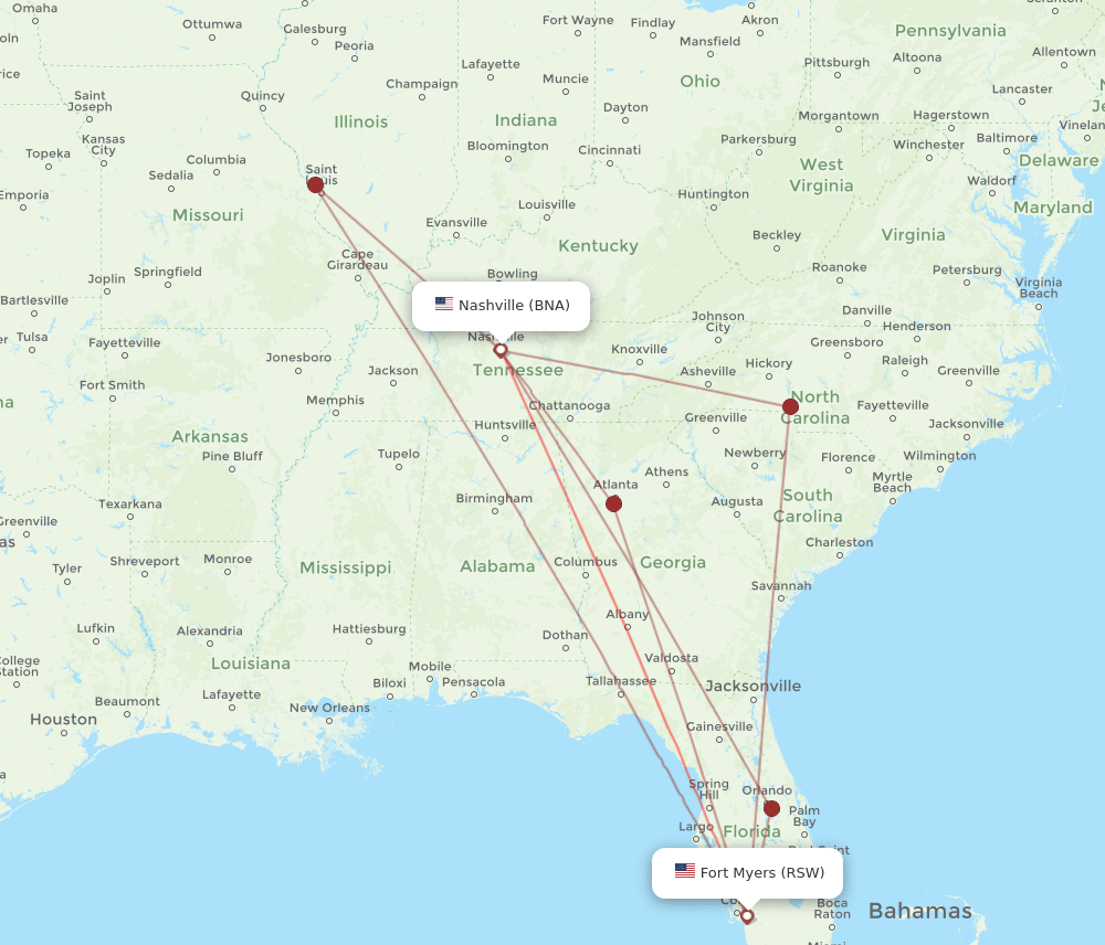 BNA-RSW flight routes