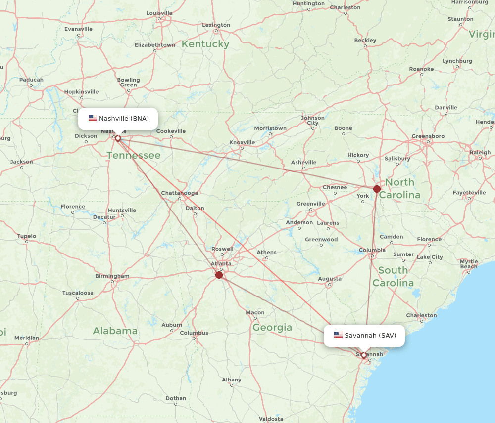 BNA-SAV flight routes