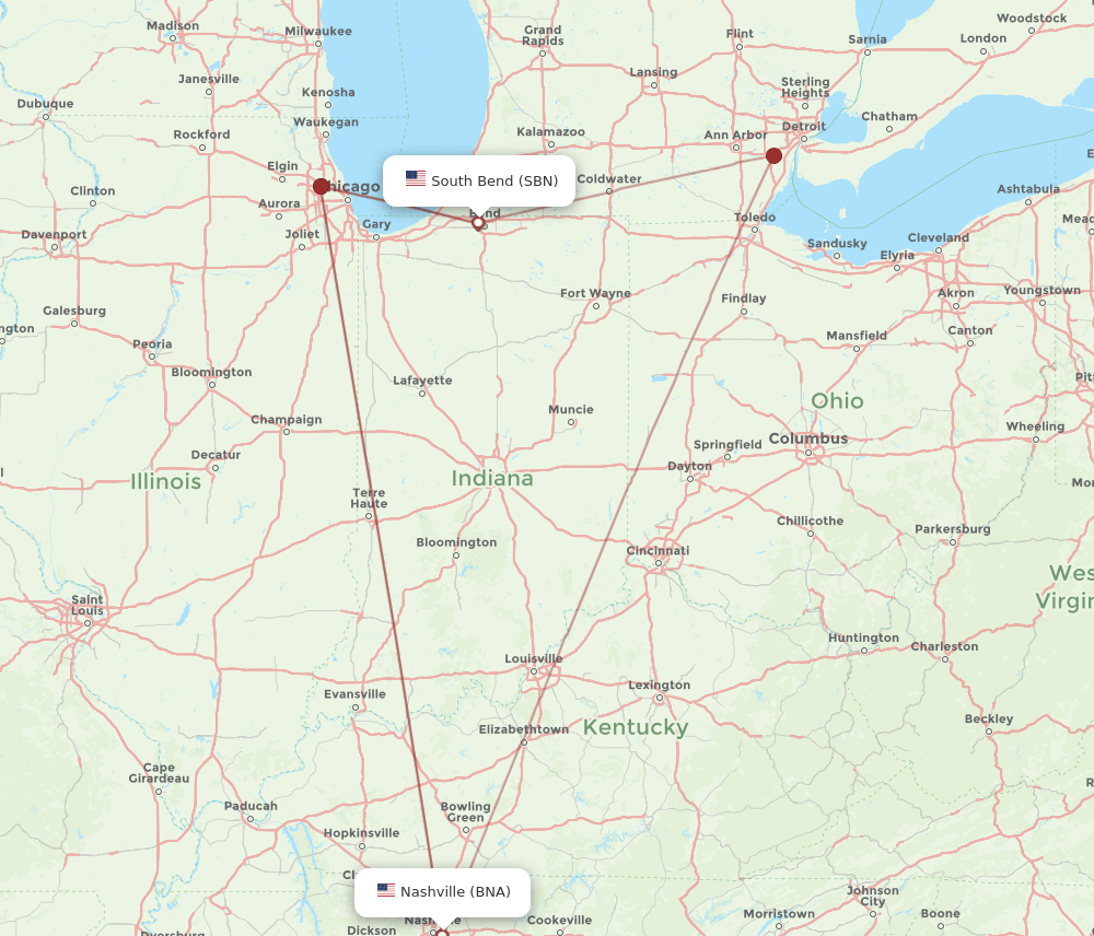 BNA-SBN flight routes