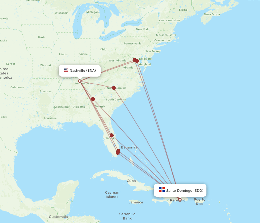 BNA-SDQ flight routes