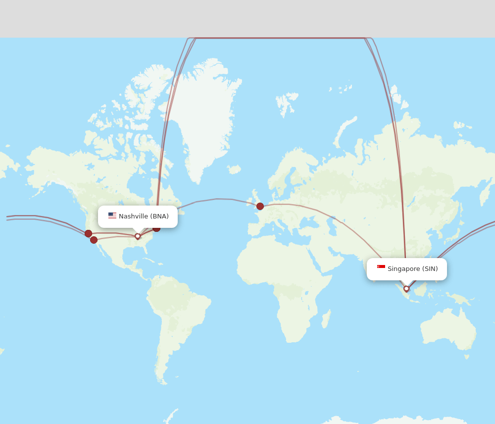 BNA-SIN flight routes