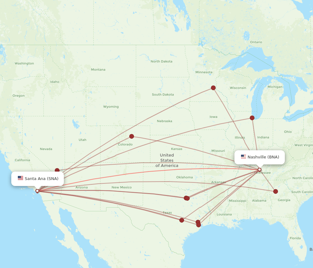 BNA-SNA flight routes