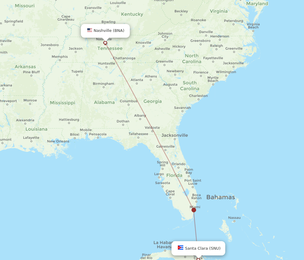 BNA to SNU flights and routes map