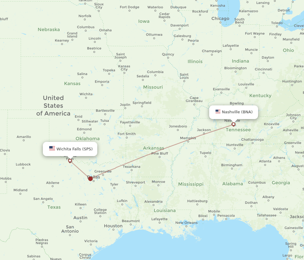 BNA-SPS flight routes