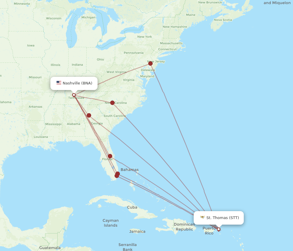 BNA-STT flight routes