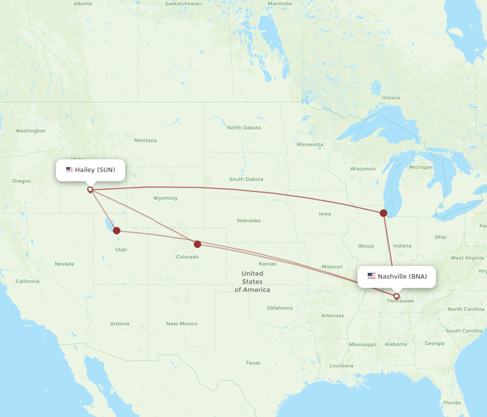 BNA-SUN flight routes