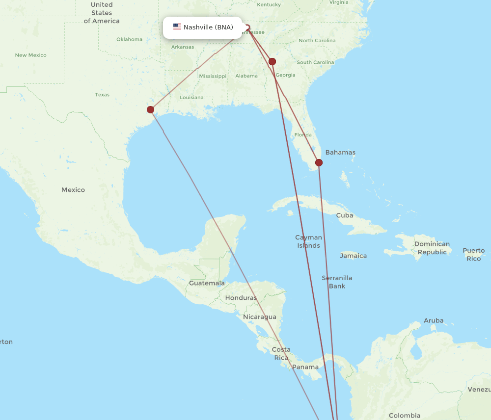 BNA-UIO flight routes