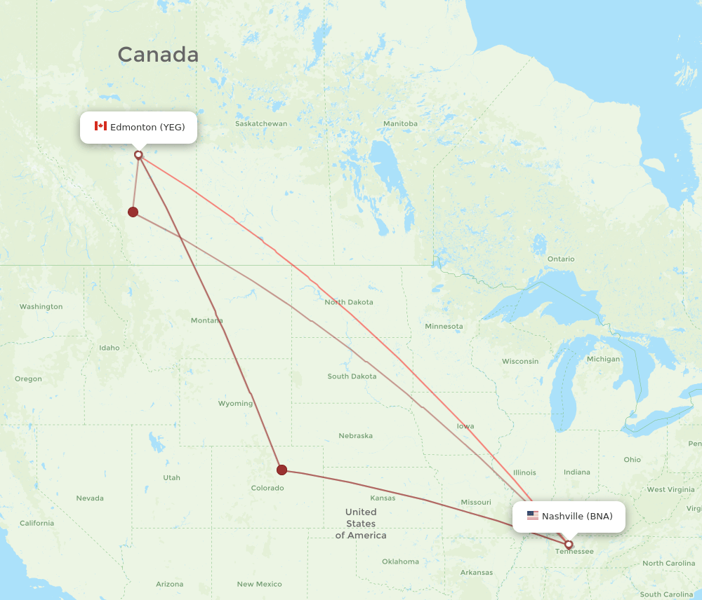 BNA-YEG flight routes