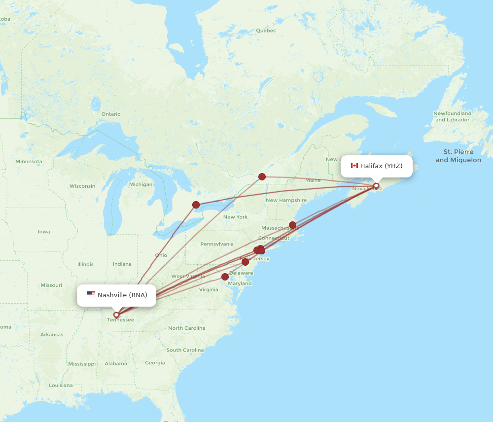 BNA-YHZ flight routes