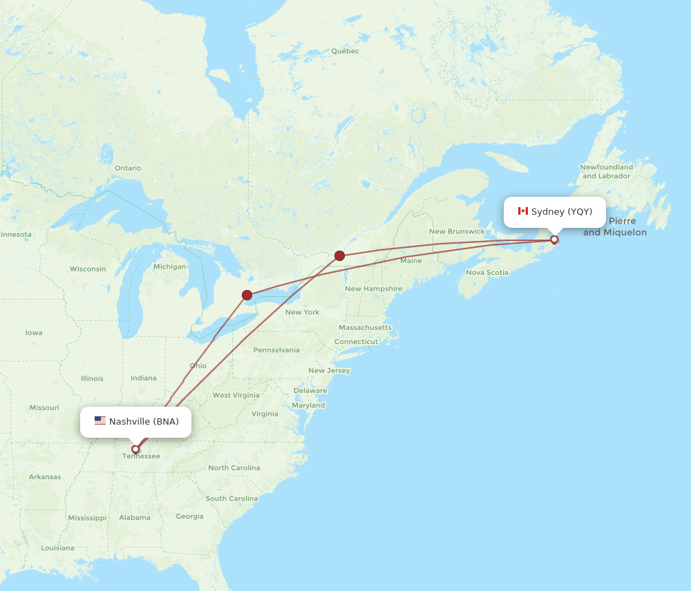 BNA-YQY flight routes