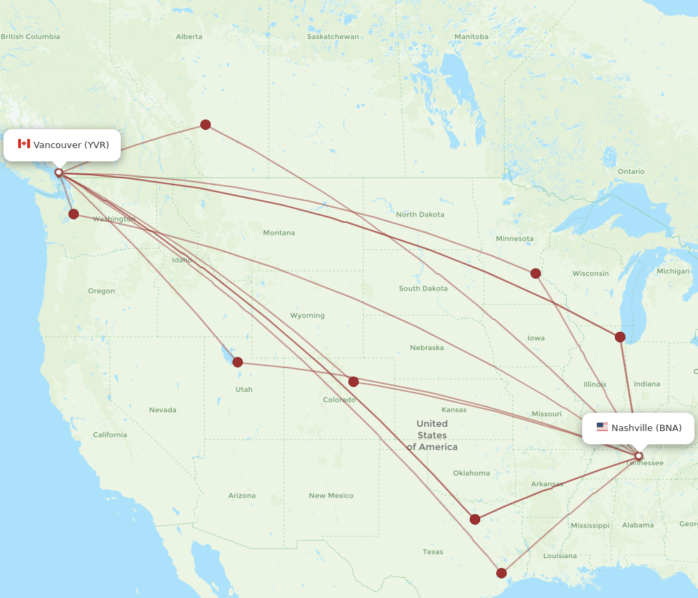 BNA-YVR flight routes