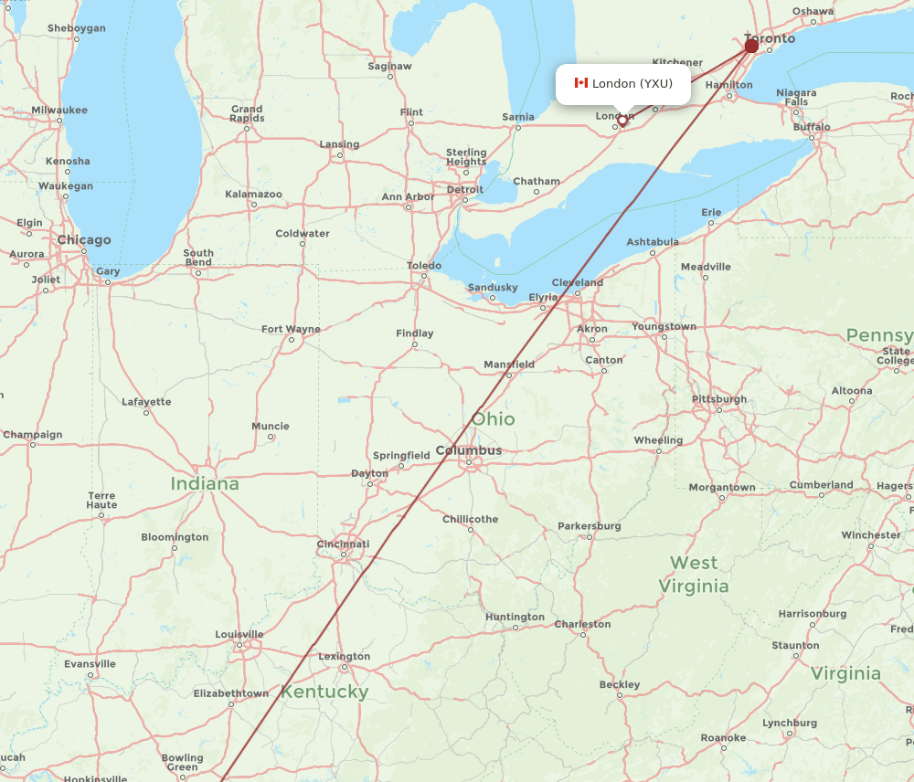 London - Nashville route map and flight paths
