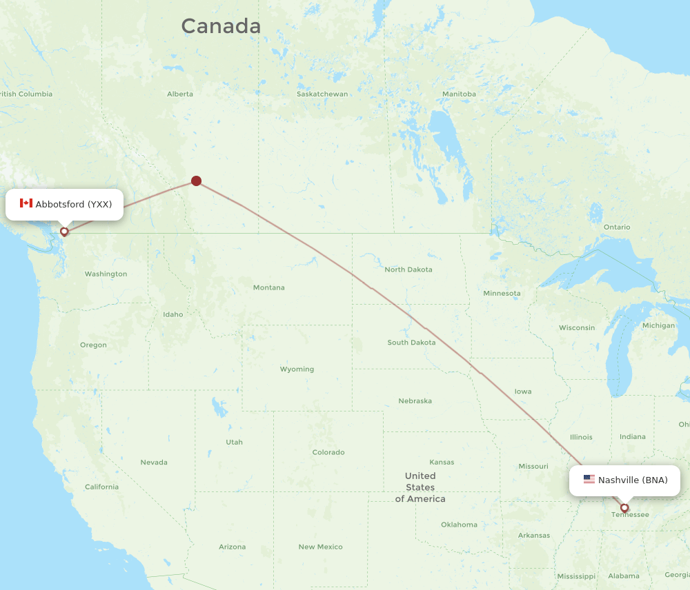 Vancouver - Nashville route map and flight paths