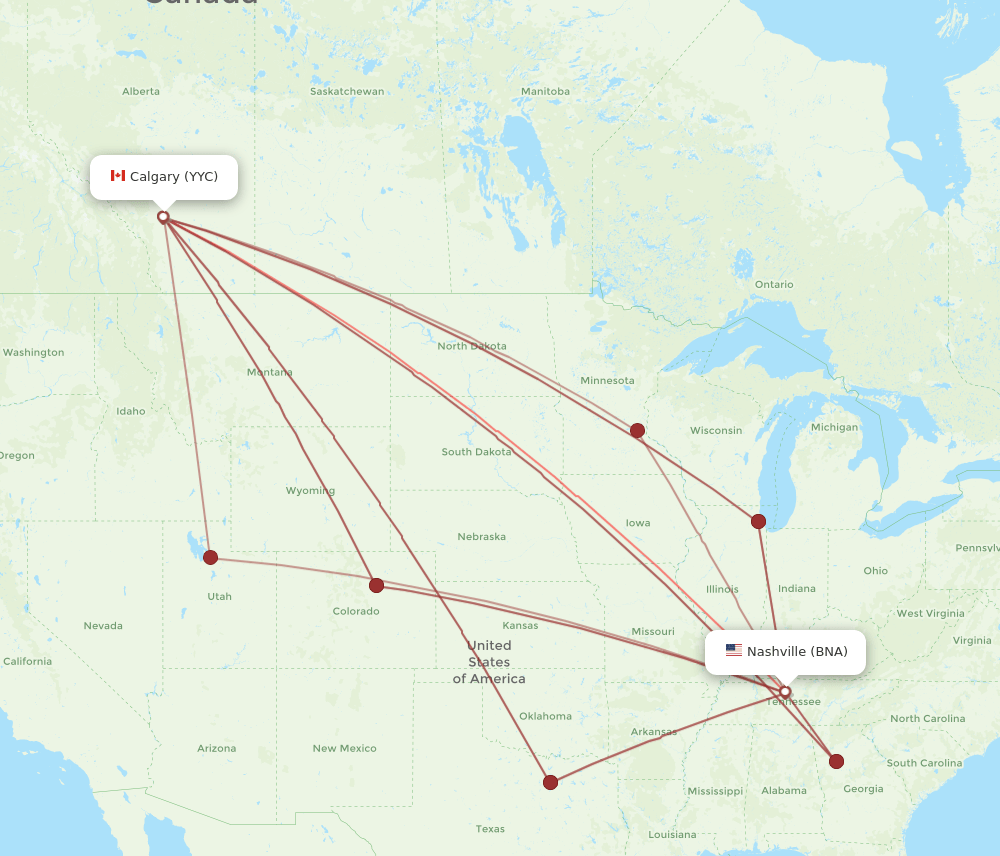 BNA-YYC flight routes