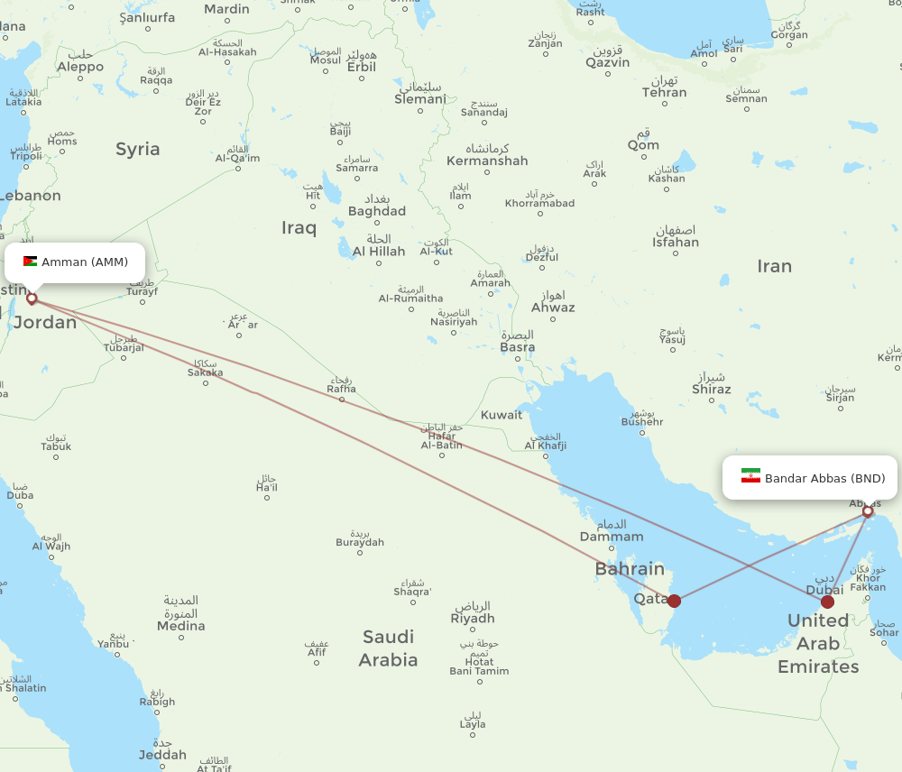 BND to AMM flights and routes map