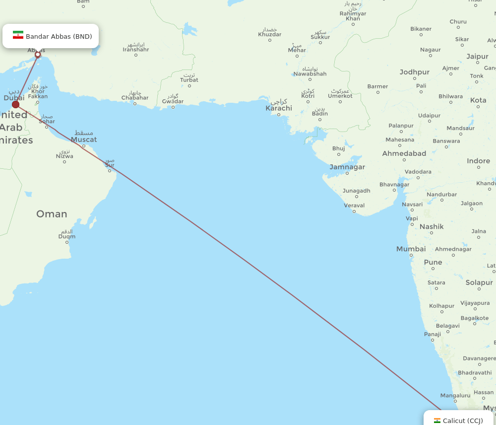 CCJ to BND flights and routes map