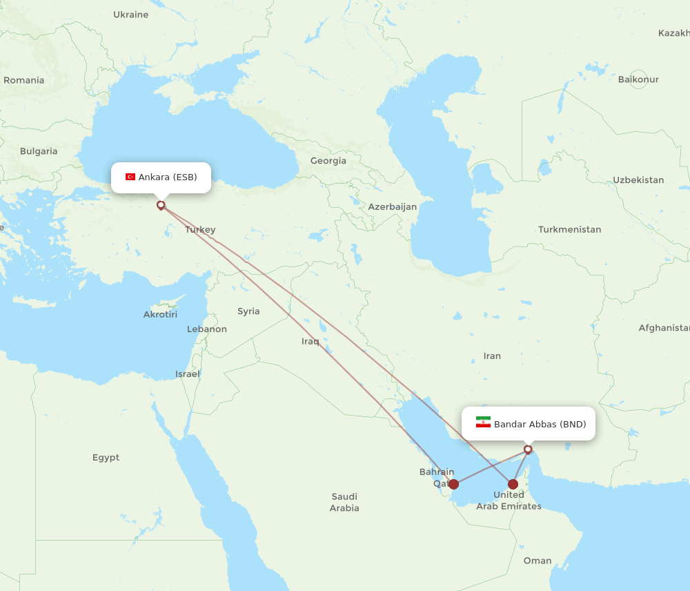 BND to ESB flights and routes map