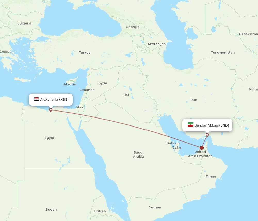 Bandar Abbas - Alexandria route map and flight paths