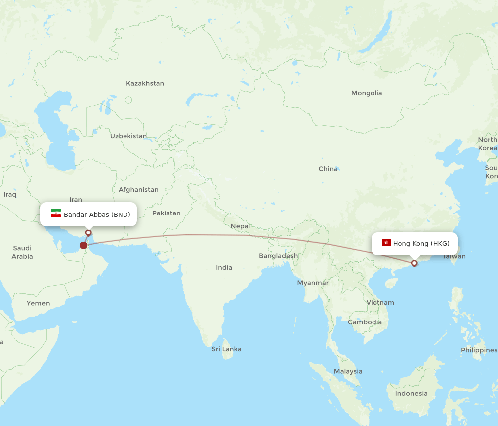 BND to HKG flights and routes map