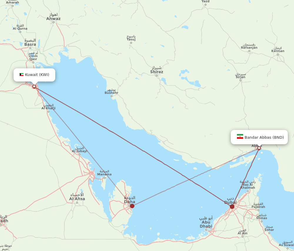 BND-KWI flight routes
