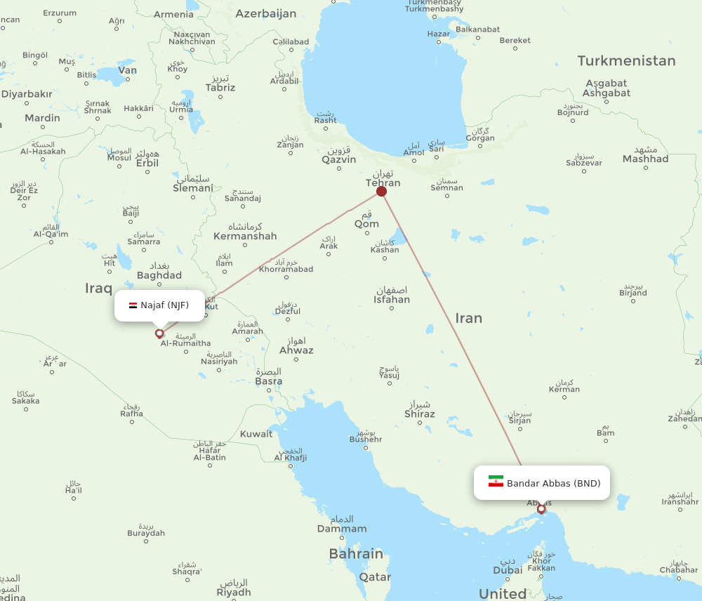 BND-NJF flight routes