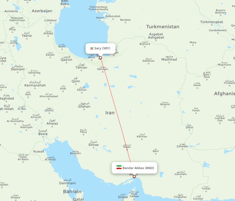 Bandar Abbas - Sary route map and flight paths