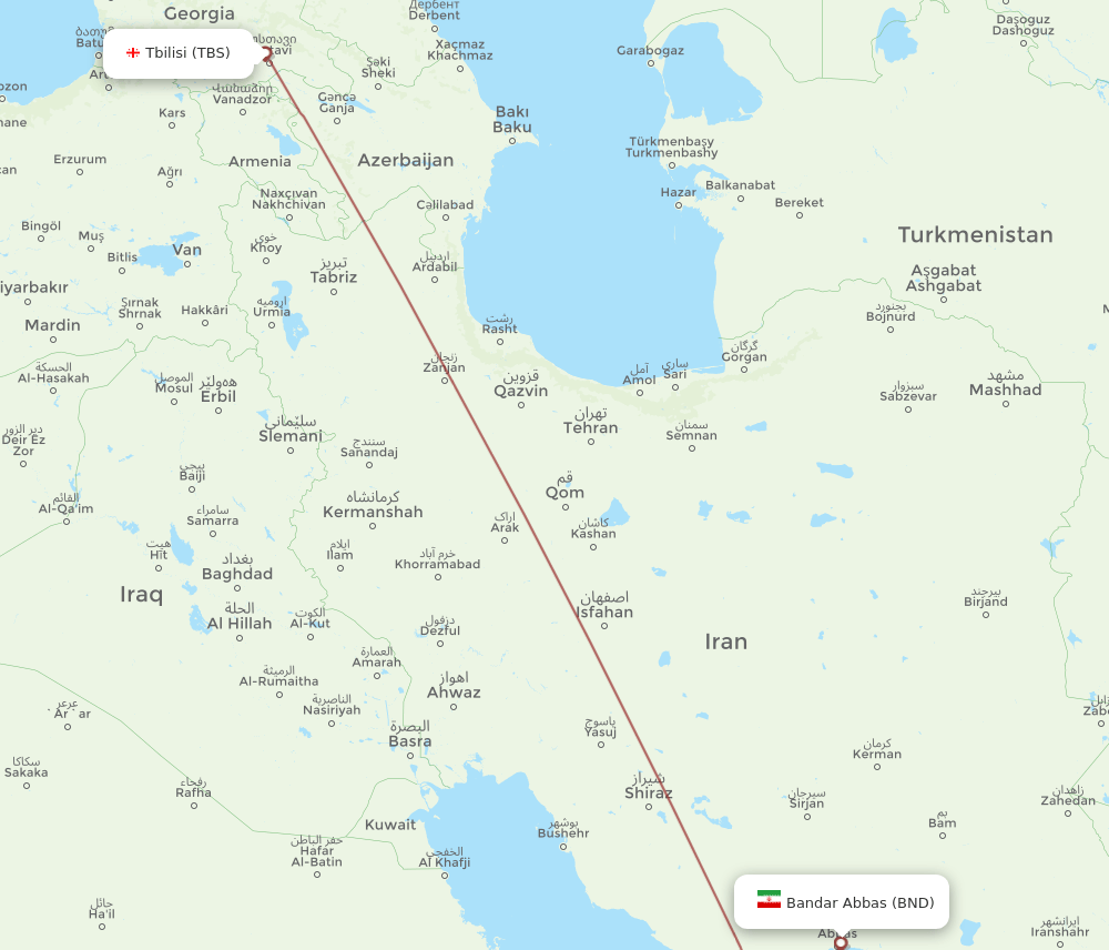 BND to TBS flights and routes map