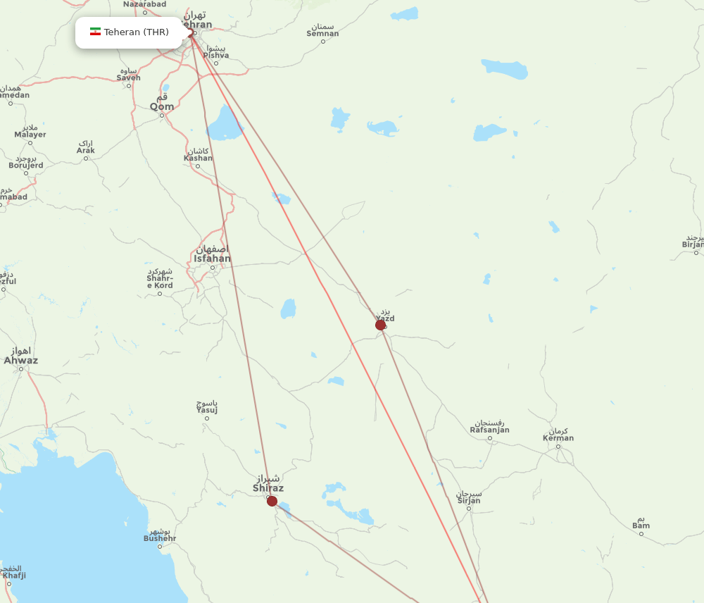 BND to THR flights and routes map