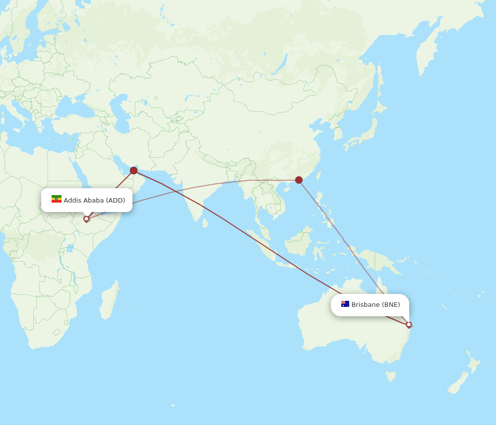 BNE to ADD flights and routes map