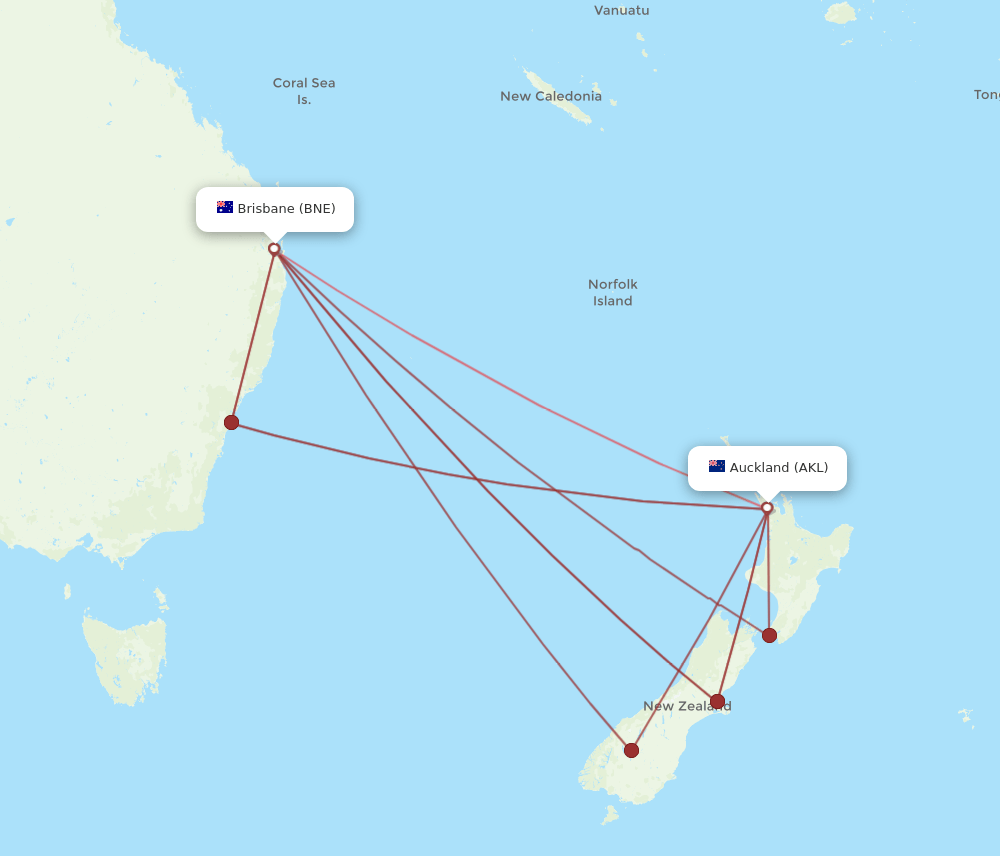 BNE-AKL flight routes