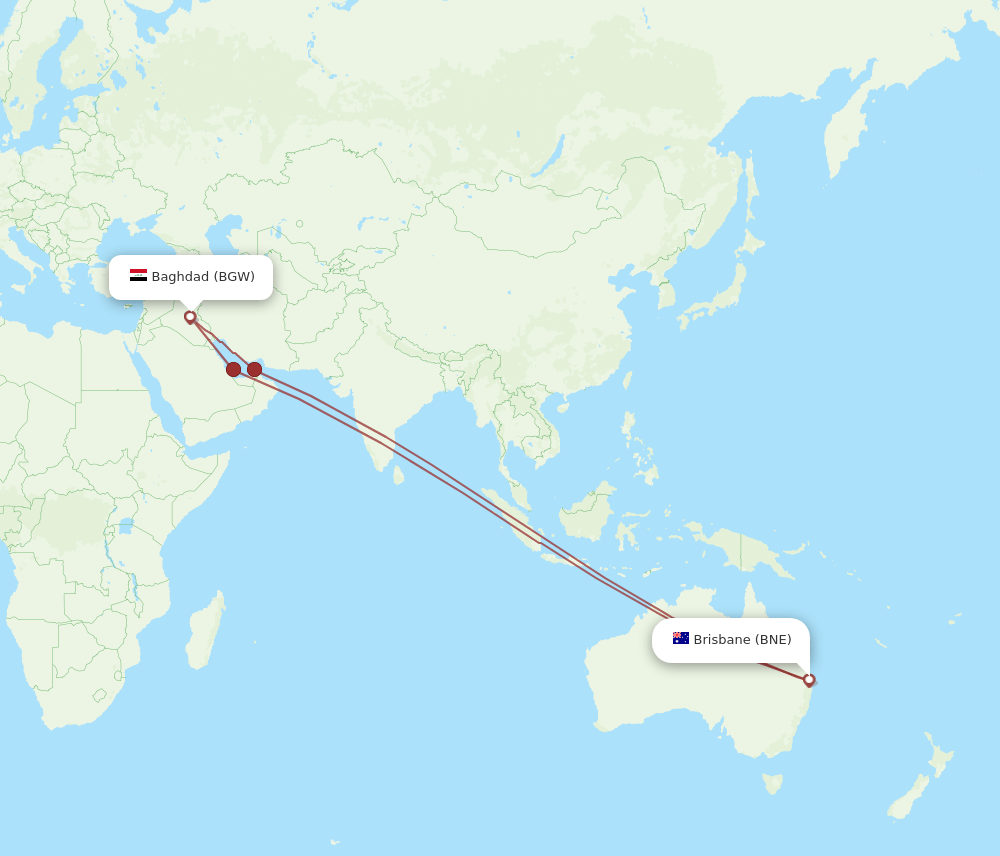 BNE-BGW flight routes