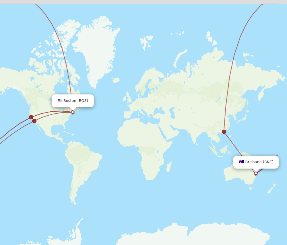 BNE to BOS flights and routes map