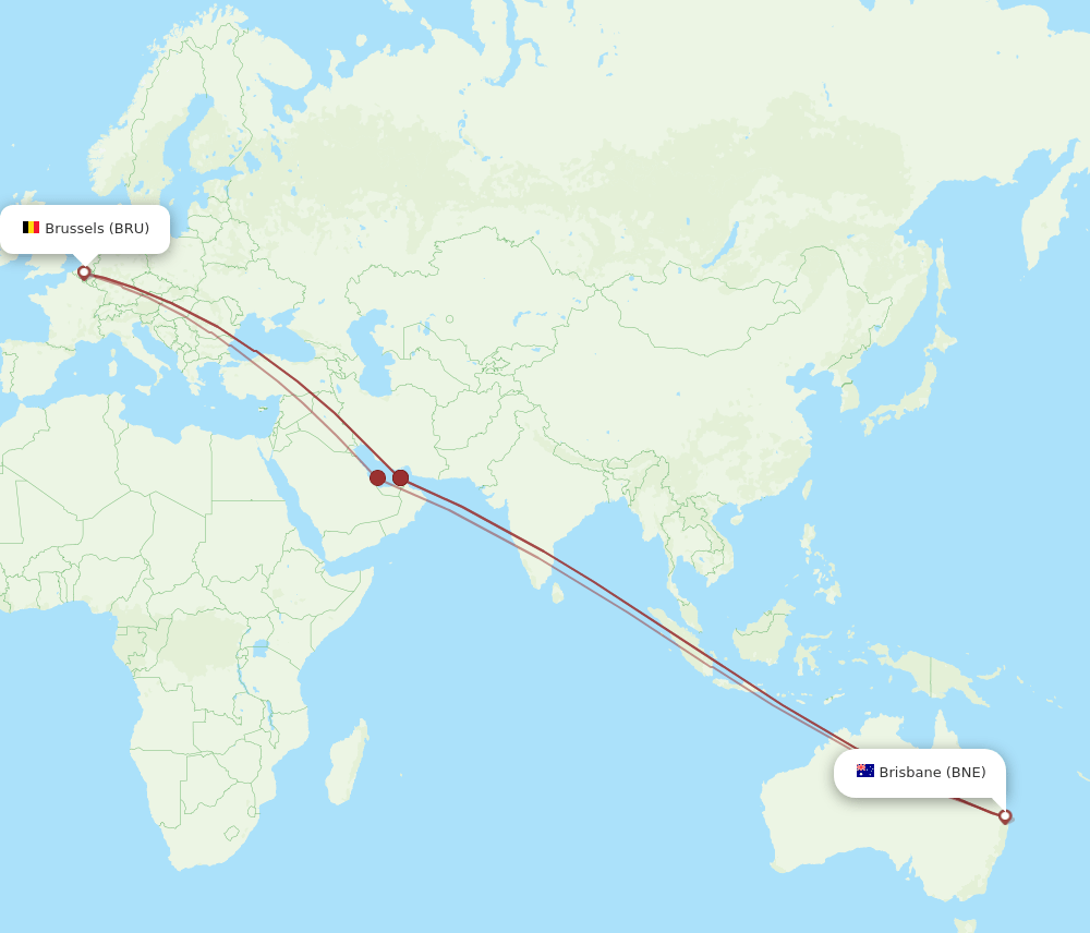 BNE-BRU flight routes