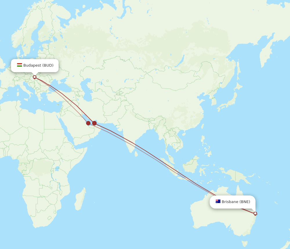 BNE-BUD flight routes