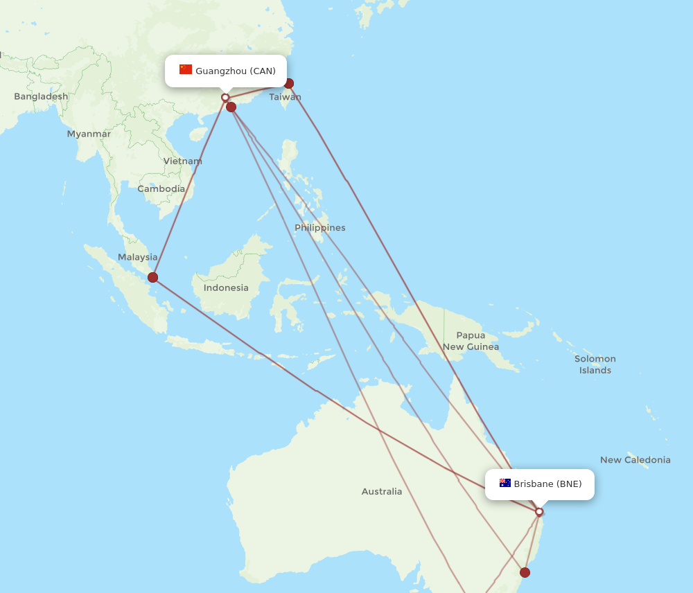 BNE to CAN flights and routes map