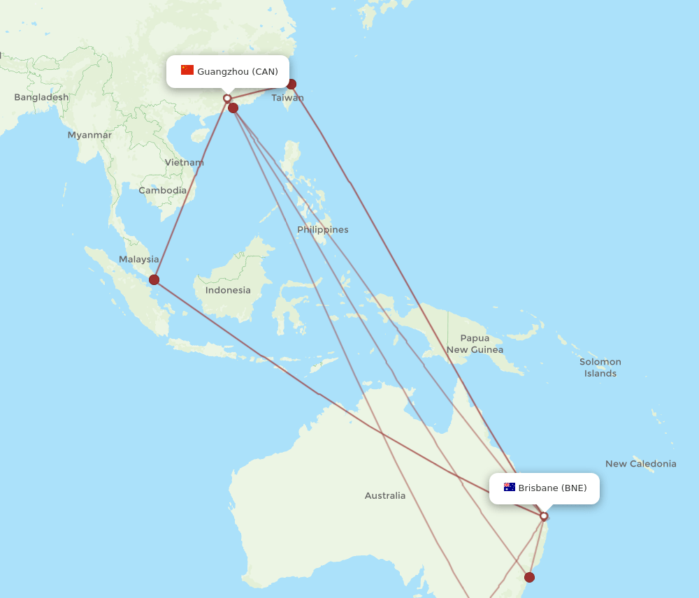 BNE-CAN flight routes