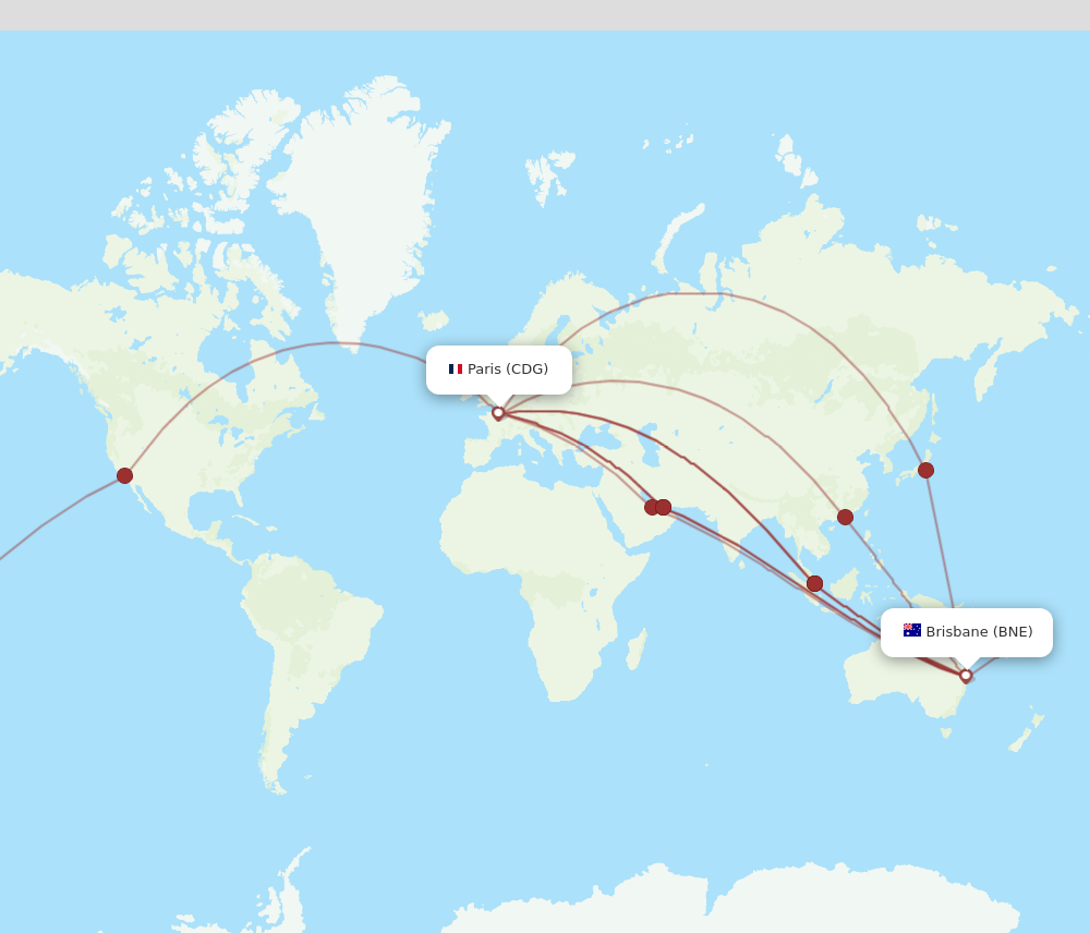 BNE to CDG flights and routes map