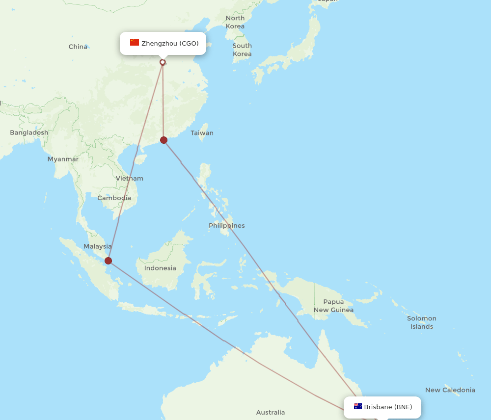 BNE-CGO flight routes