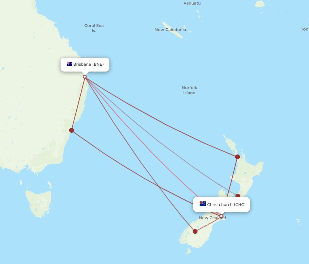 BNE to CHC flights and routes map