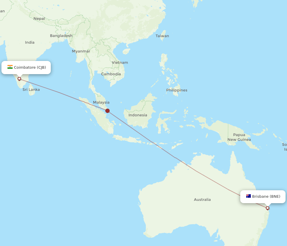 Coimbatore - Brisbane route map and flight paths