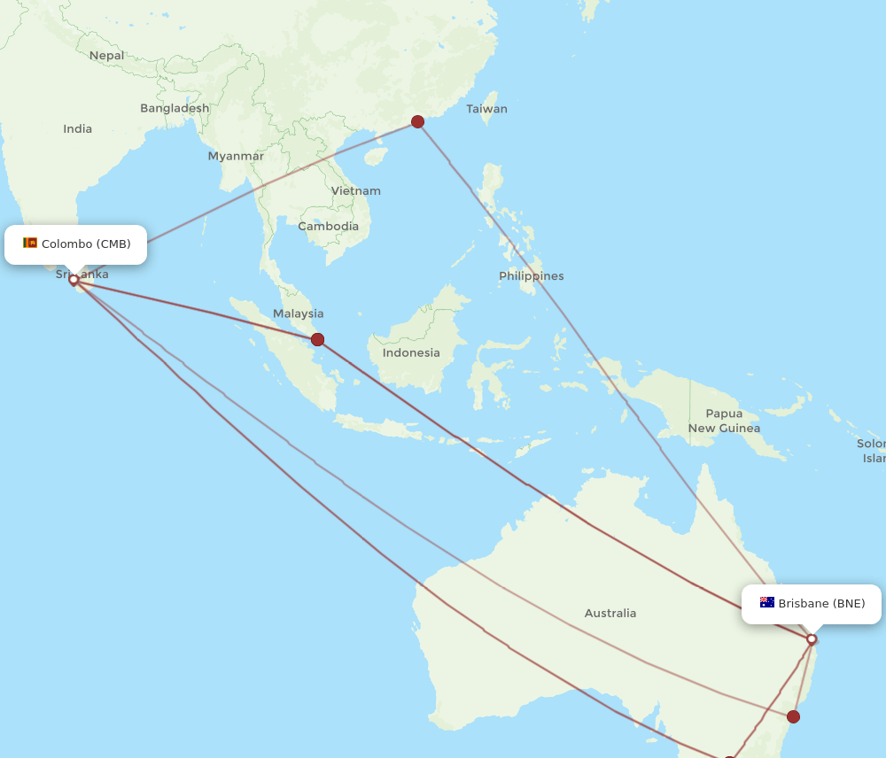 BNE to CMB flights and routes map