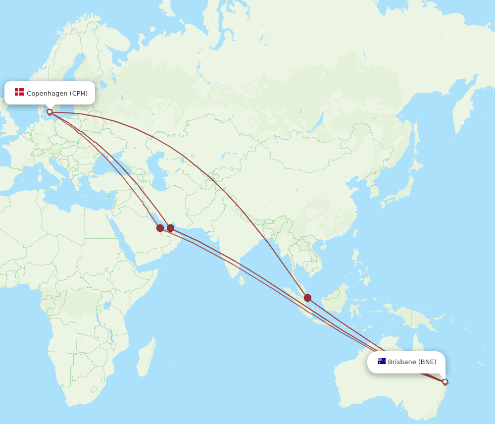 BNE-CPH flight routes