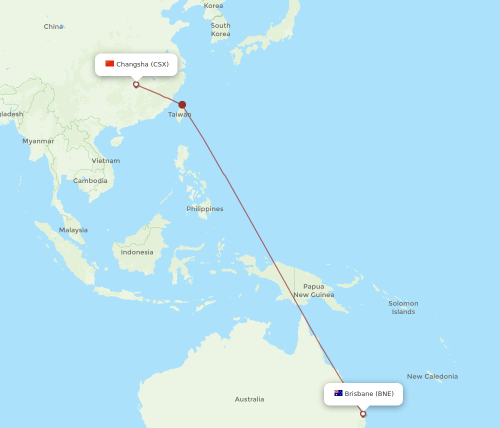 BNE to CSX flights and routes map