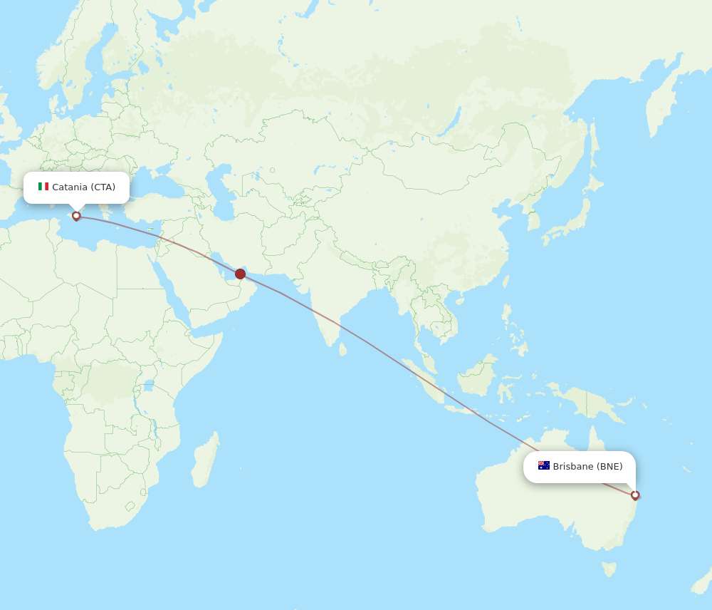 Catania - Brisbane route map and flight paths