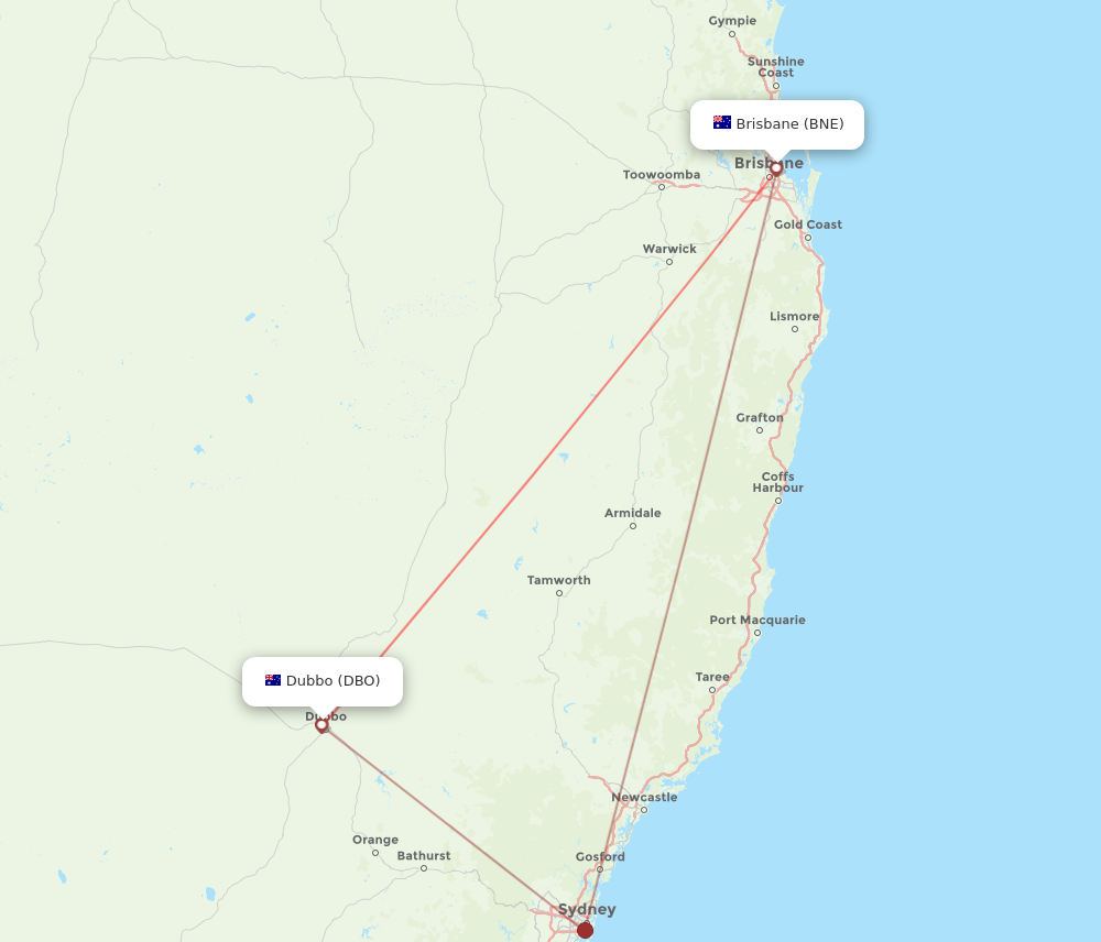 BNE to DBO flights and routes map