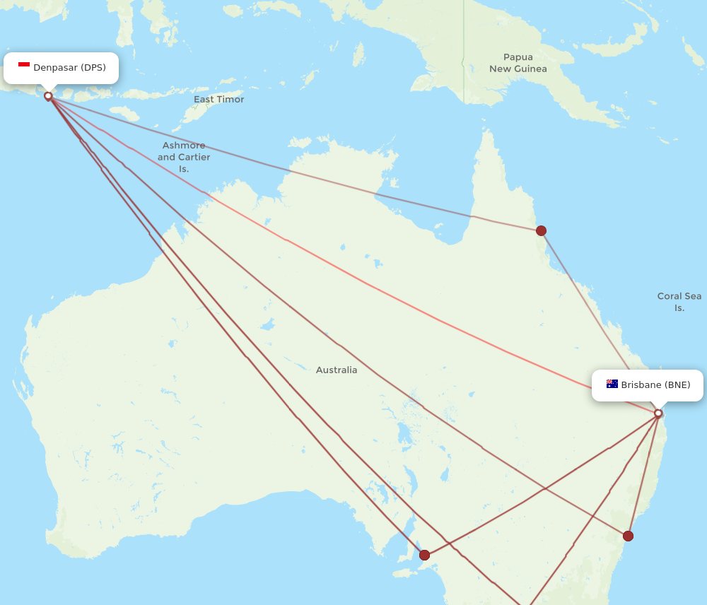 BNE to DPS flights and routes map