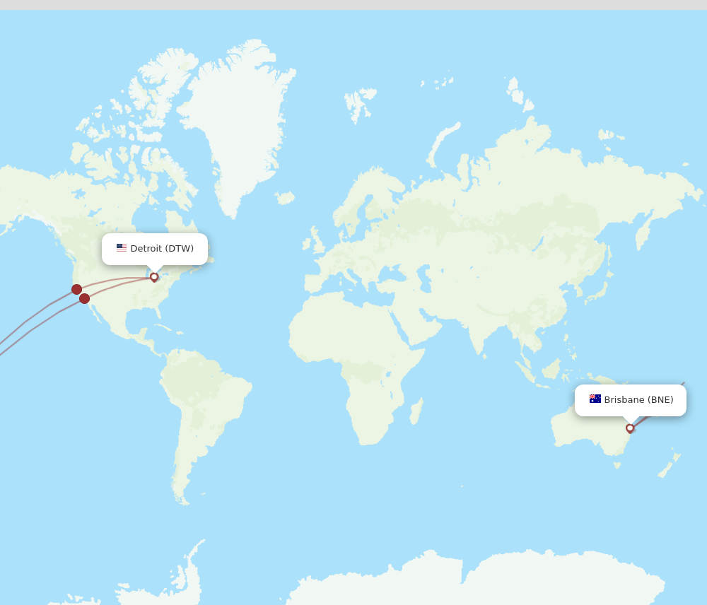 BNE-DTW flight routes