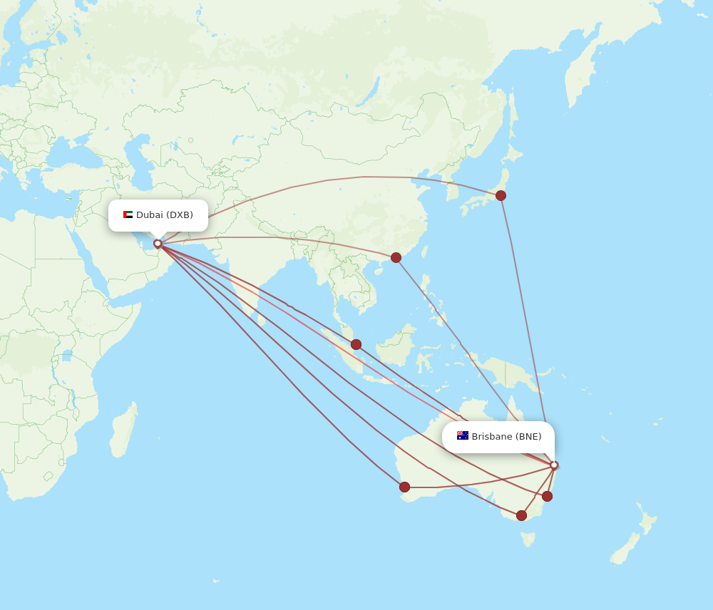 BNE to DXB flights and routes map