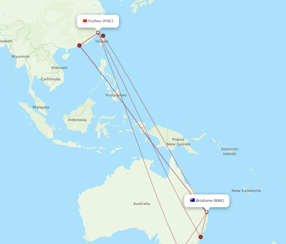 BNE-FOC flight routes