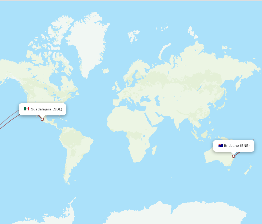 BNE-GDL flight routes